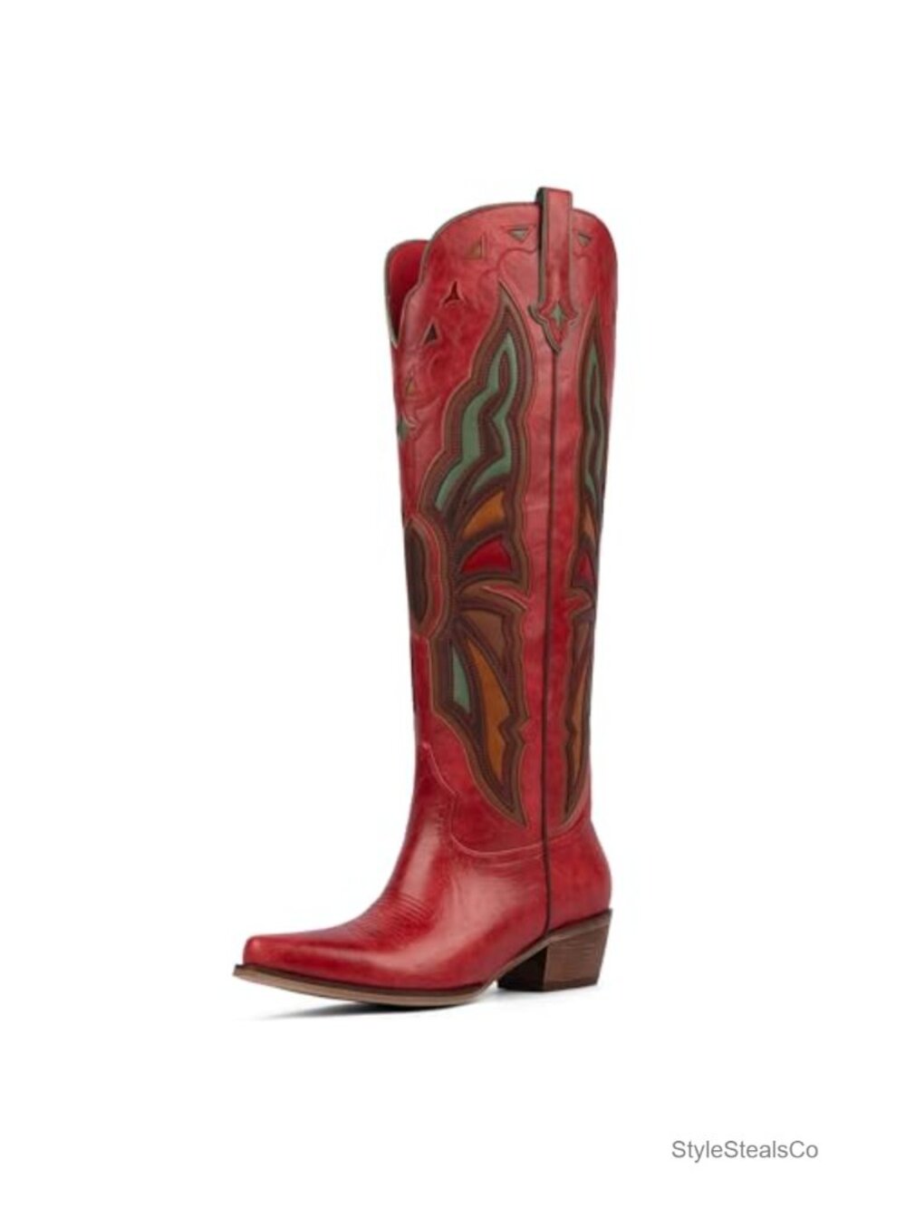 Women's Knee High Cowboy Boots Chunky Heel Pointed Toe Western Boot